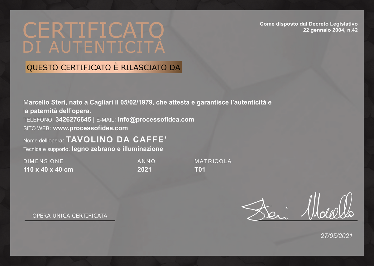 certificato di autenticità