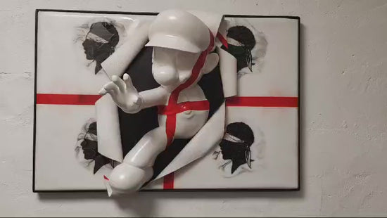 Mario bros 3D, in resina bianca sulla bandiera della sardegna, decorazione da parete moderna ed esclusiva per salotti, uffici, spazi creativi e gallerie. Edizione limitata.